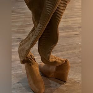 Tan corduroy like over the knee boots